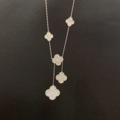 [Auream]CLOVER 5 MOTIFS SILVER DIAMONDS NECKLACE