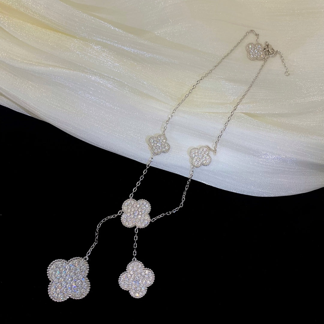 [Auream]CLOVER 5 MOTIFS SILVER DIAMONDS NECKLACE