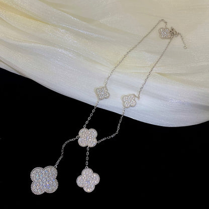 [Auream]CLOVER 5 MOTIFS SILVER DIAMONDS NECKLACE