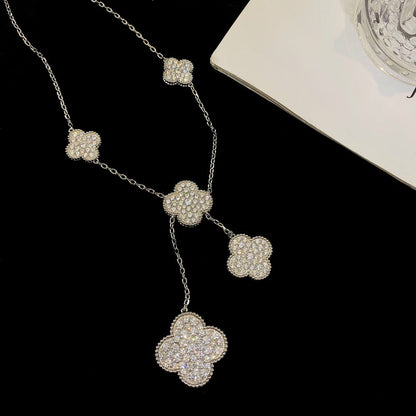 [Auream]CLOVER 5 MOTIFS SILVER DIAMONDS NECKLACE