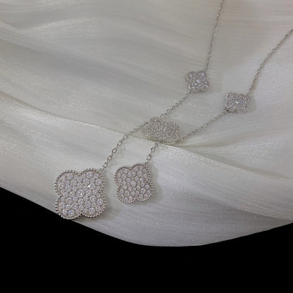[Auream]CLOVER 5 MOTIFS SILVER DIAMONDS NECKLACE