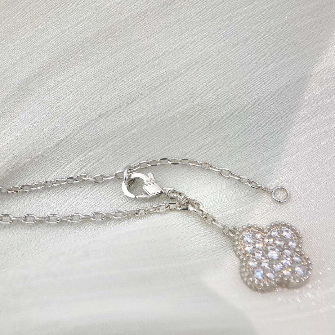 [Auream]CLOVER 5 MOTIFS SILVER DIAMONDS NECKLACE