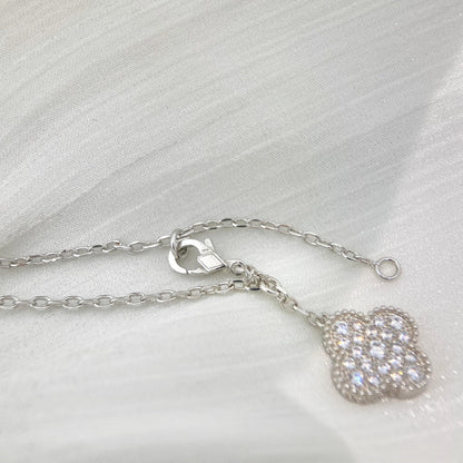 [Auream]CLOVER 5 MOTIFS SILVER DIAMONDS NECKLACE