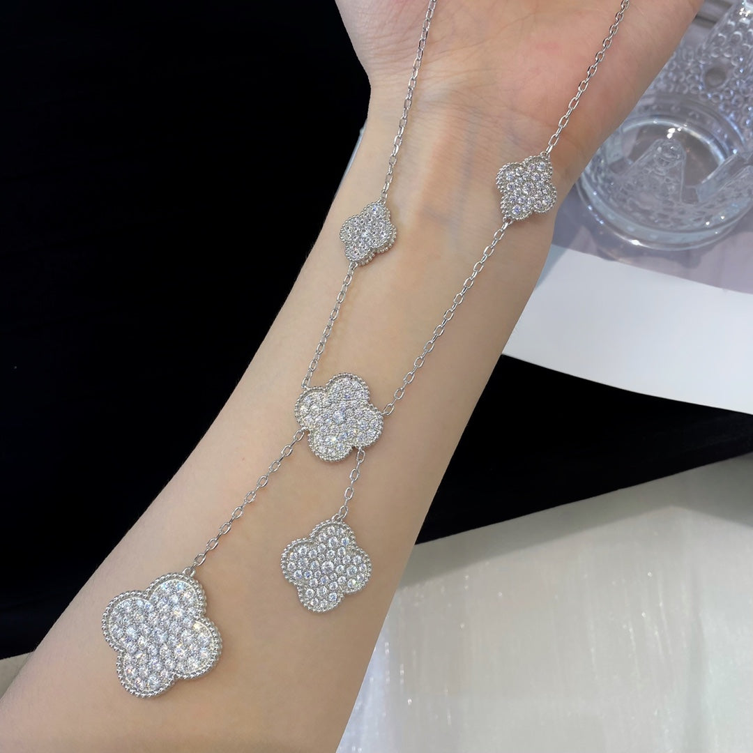 [Auream]CLOVER 5 MOTIFS SILVER DIAMONDS NECKLACE