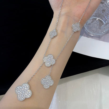 [Auream]CLOVER 5 MOTIFS SILVER DIAMONDS NECKLACE