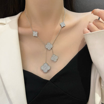 [Auream]CLOVER 5 MOTIFS SILVER DIAMONDS NECKLACE