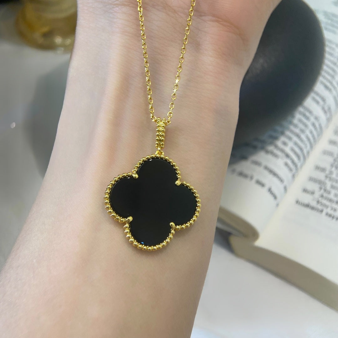 [Auream]CLOVER 25MM NECKLACE GOLD ONYX