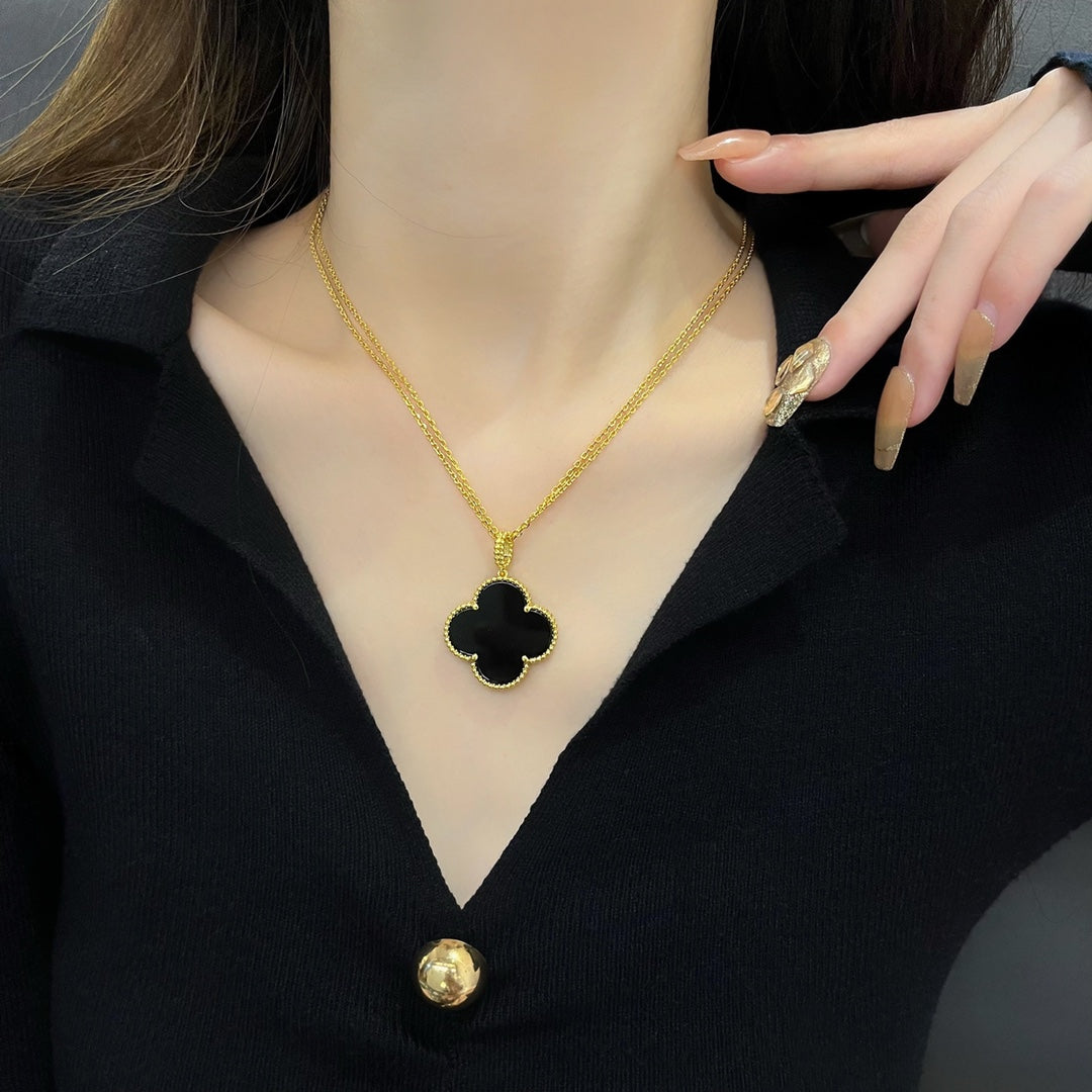 [Auream]CLOVER 25MM NECKLACE GOLD ONYX
