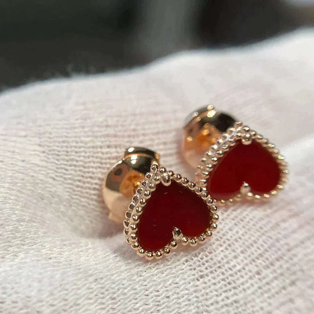 [Auream]HEART CARNELIAN STUD EARRINGS