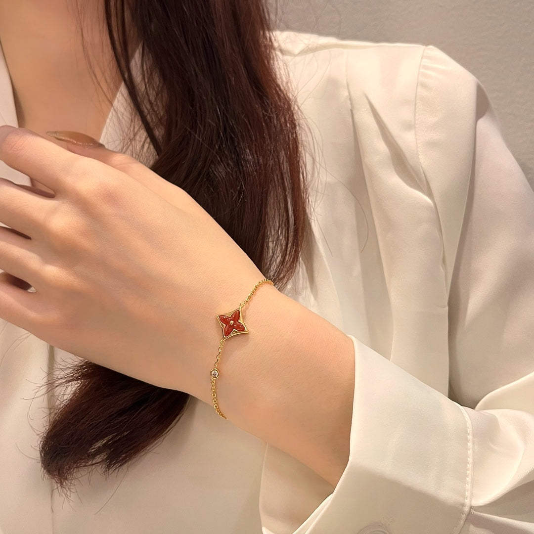 [Auream]COLOR STAR CARNELIAN PINK GOLD DIAMOND BRACELET