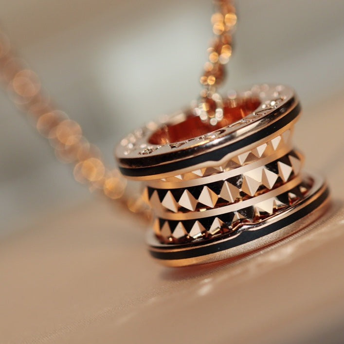 [Auream]ZERO 1 ROCK PEDANT PINK GOLD BLACK NECKLACE