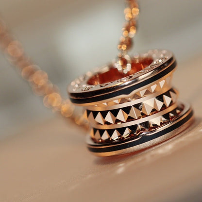 [Auream]ZERO 1 ROCK PEDANT PINK GOLD BLACK NECKLACE