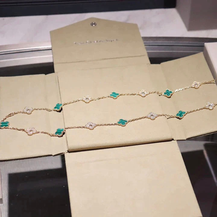 [Auream]CLOVER 20 MOTIFS MALACHITE DIAMOND NECKLACE