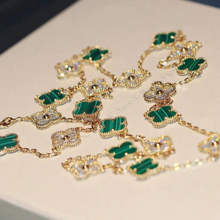[Auream]CLOVER 20 MOTIFS MALACHITE DIAMOND NECKLACE
