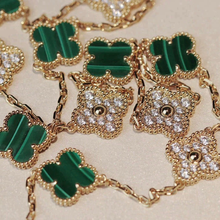 [Auream]CLOVER 20 MOTIFS MALACHITE DIAMOND NECKLACE