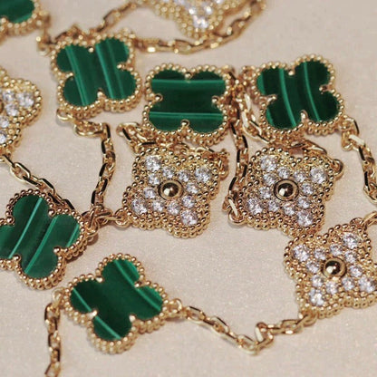 [Auream]CLOVER 20 MOTIFS MALACHITE DIAMOND NECKLACE