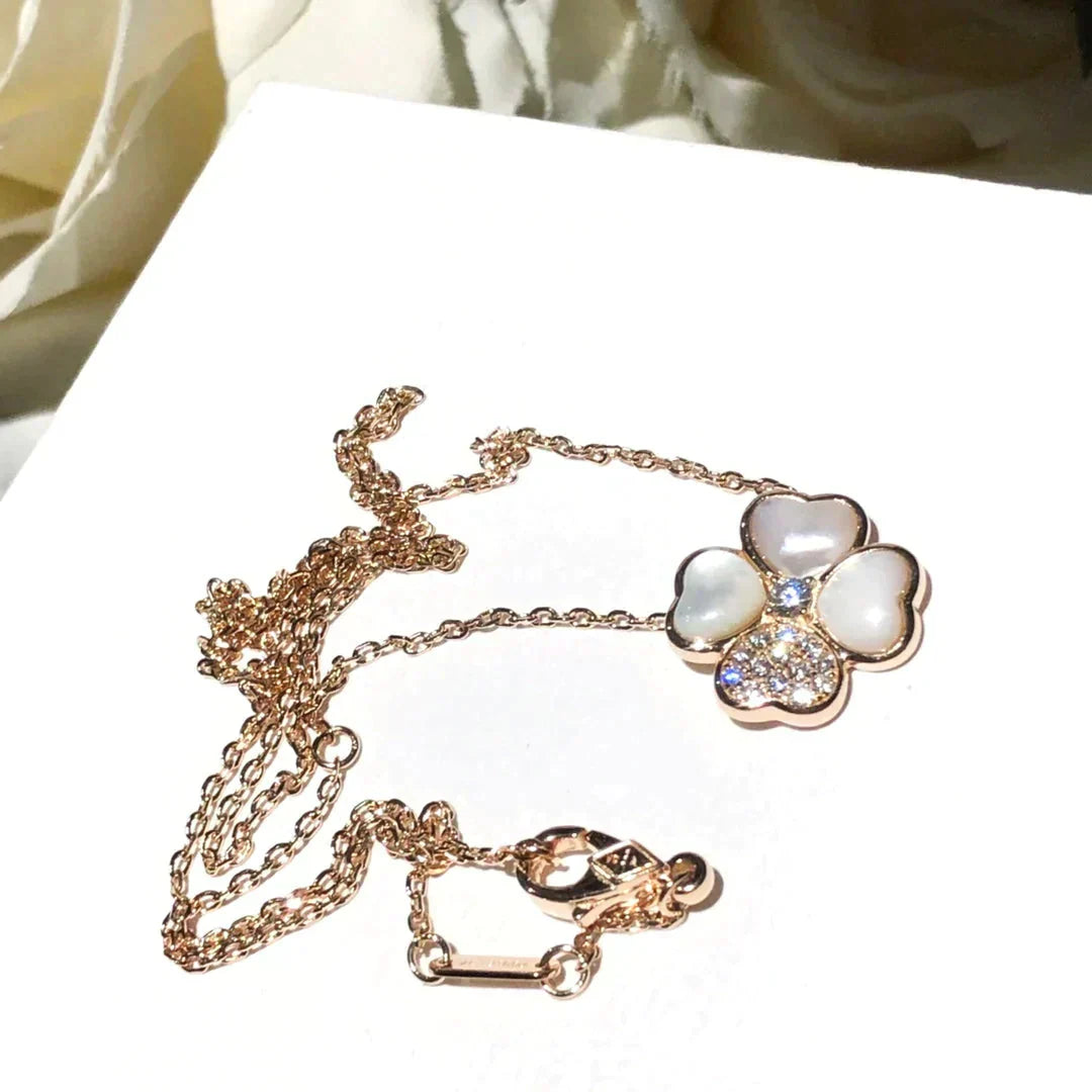 [Auream]CLOVER MOP DIAMOND ROSE GOLD NECKLACE