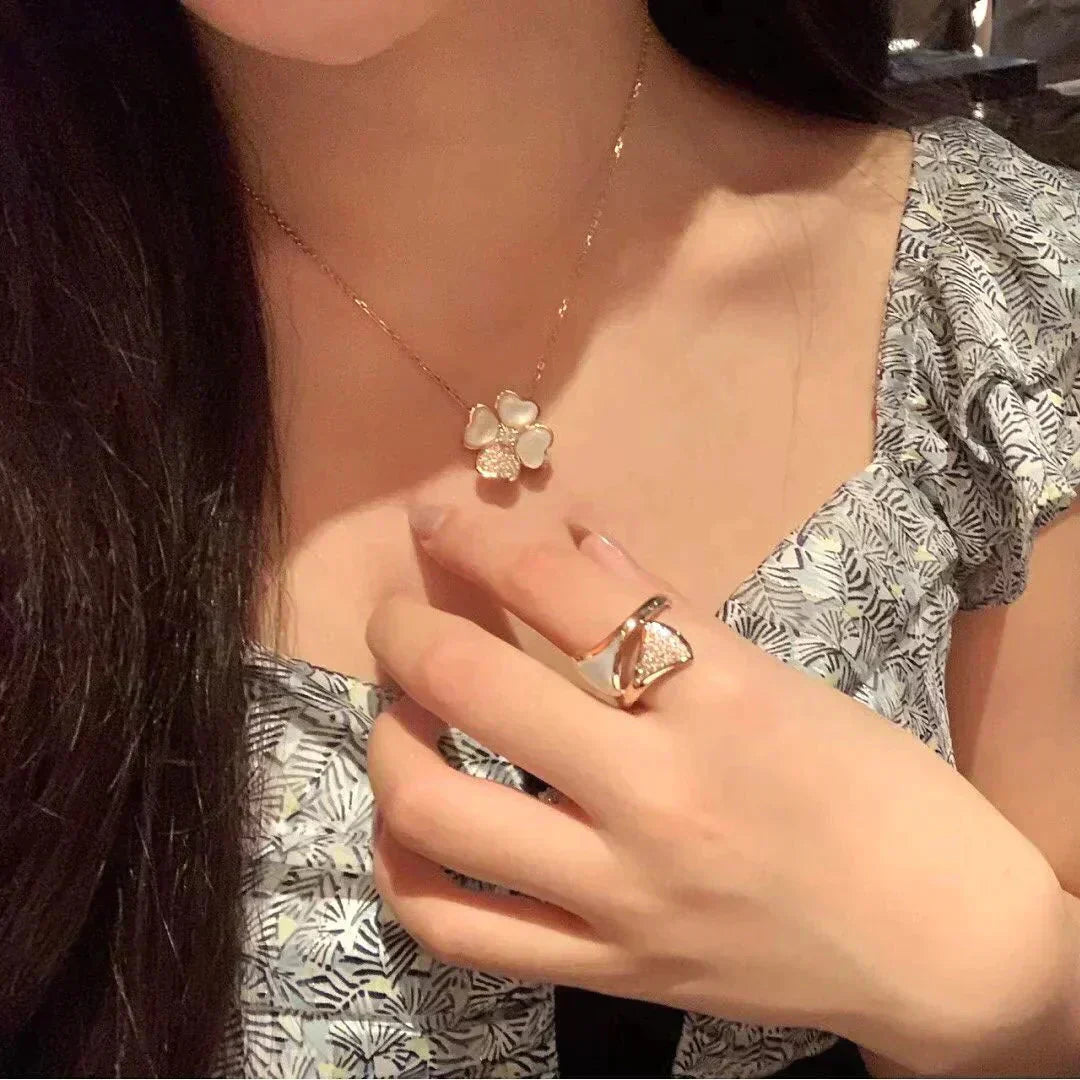 [Auream]CLOVER MOP DIAMOND ROSE GOLD NECKLACE