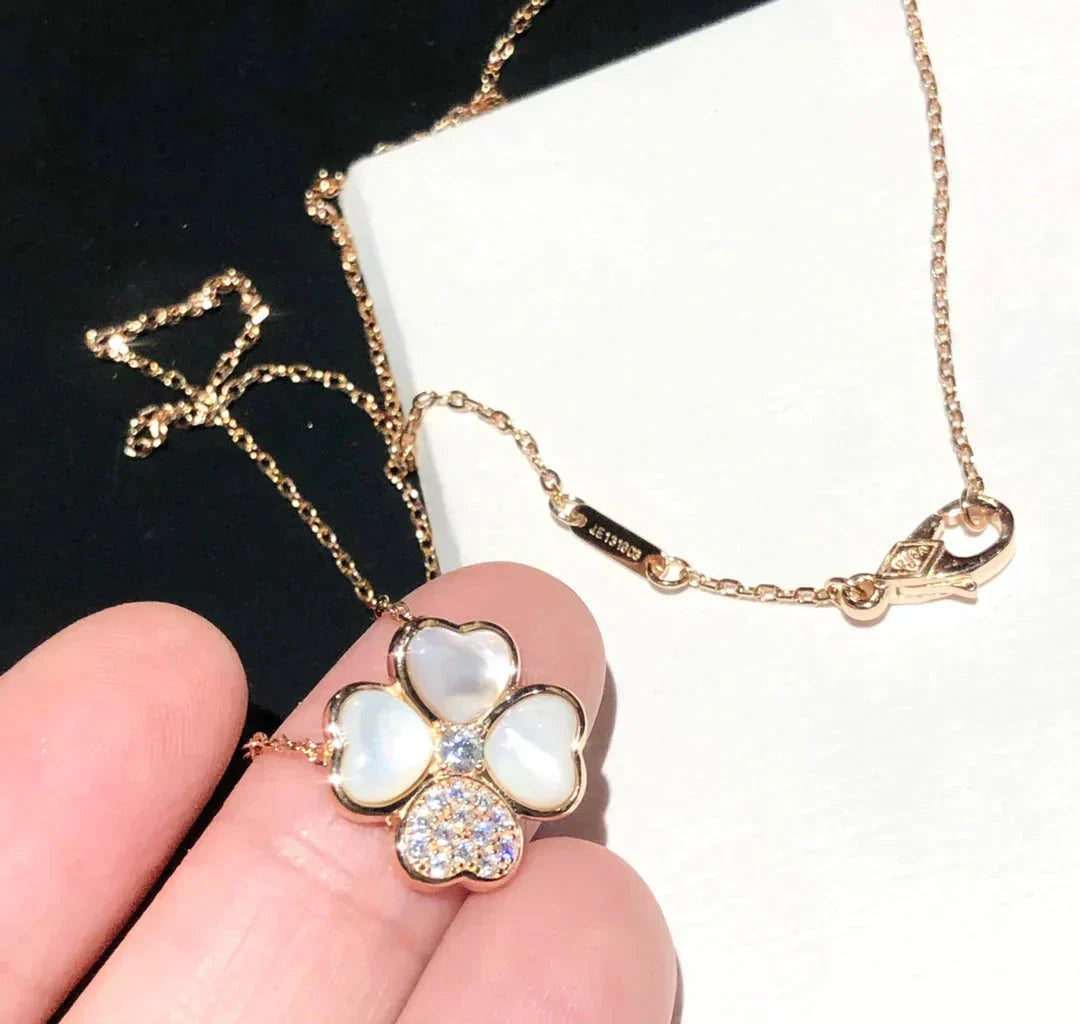[Auream]CLOVER MOP DIAMOND ROSE GOLD NECKLACE