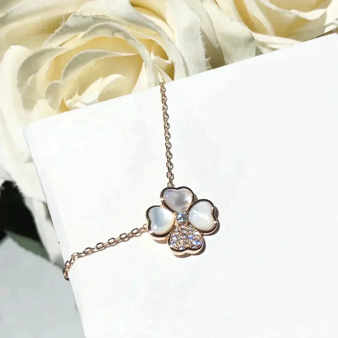 [Auream]CLOVER MOP DIAMOND ROSE GOLD NECKLACE