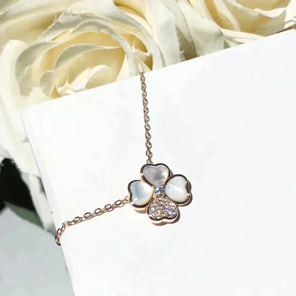 [Auream]CLOVER MOP DIAMOND ROSE GOLD NECKLACE