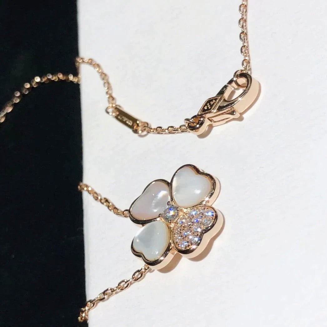 [Auream]CLOVER MOP DIAMOND ROSE GOLD NECKLACE