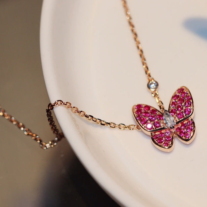 [Auream]BUTTERFLY RED DIAMOND ROSE GOLD NECKLACE