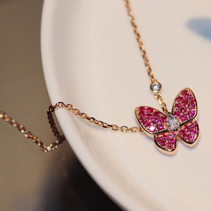 [Auream]BUTTERFLY RED DIAMOND ROSE GOLD NECKLACE