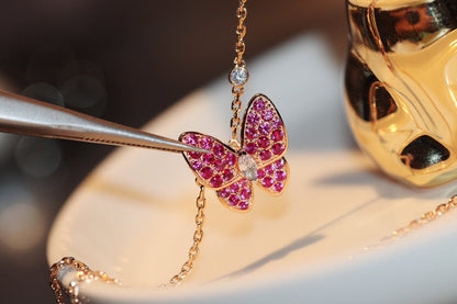 [Auream]BUTTERFLY RED DIAMOND ROSE GOLD NECKLACE