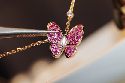 [Auream]BUTTERFLY RED DIAMOND ROSE GOLD NECKLACE