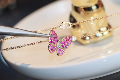 [Auream]BUTTERFLY RED DIAMOND ROSE GOLD NECKLACE