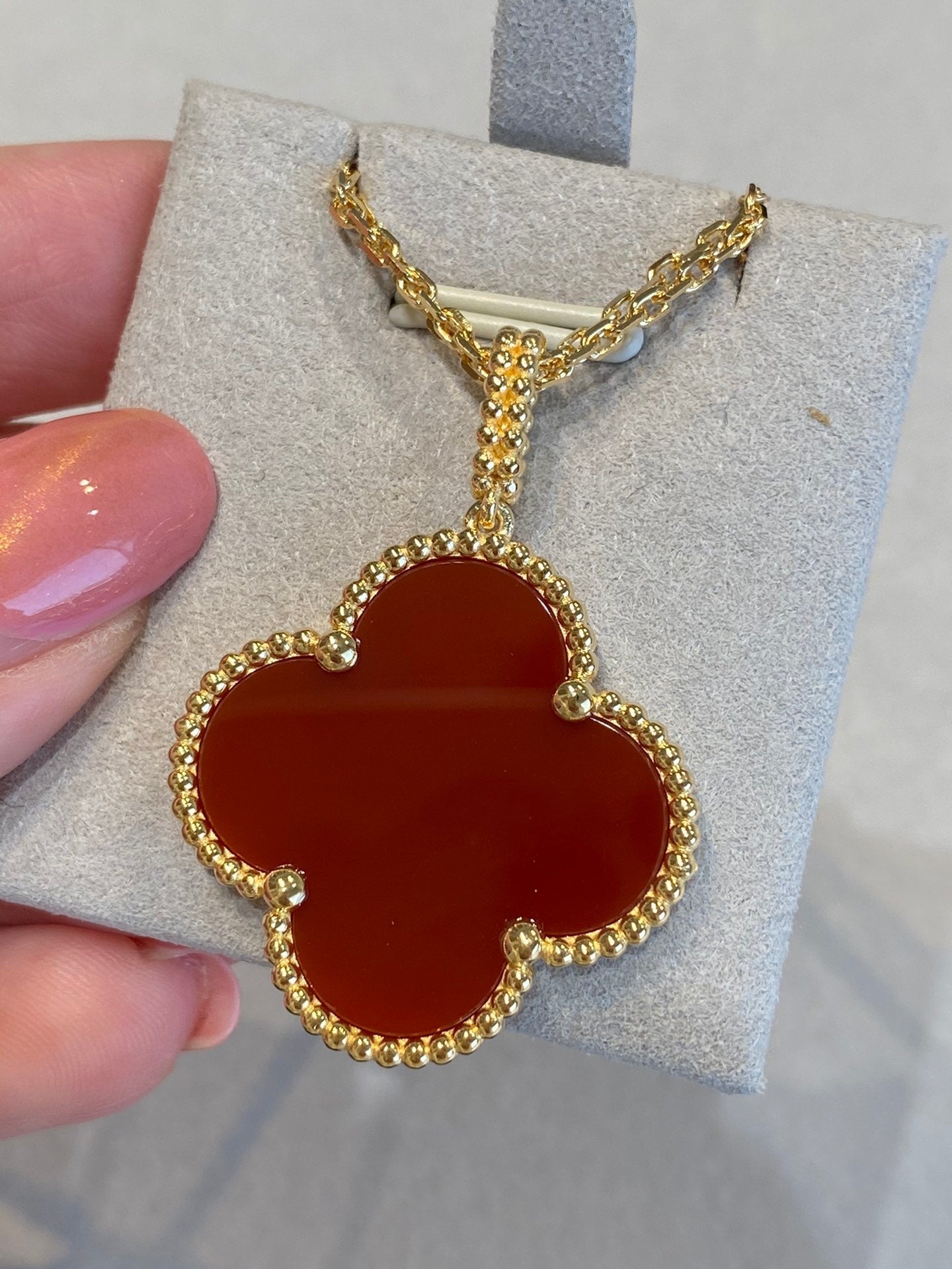[Auream]CLOVER 25MM NECKLACE GOLD CARNELIAN