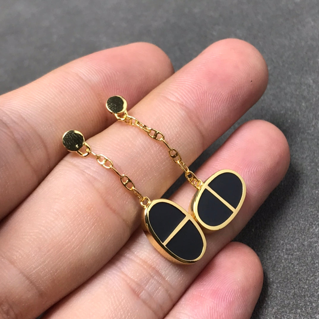[Auream]CHAINE VERSO BLACK CERAMIC SILVER EARRINGS