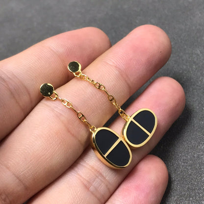[Auream]CHAINE VERSO BLACK CERAMIC SILVER EARRINGS