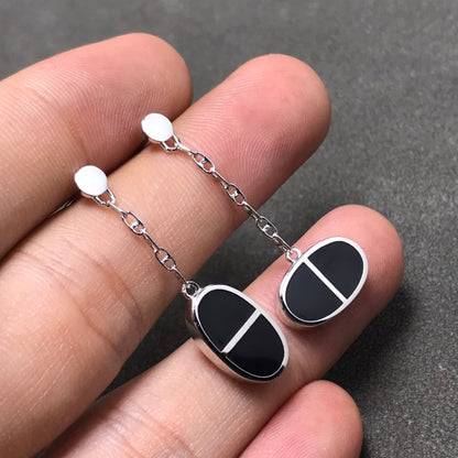 [Auream]CHAINE VERSO BLACK CERAMIC SILVER EARRINGS