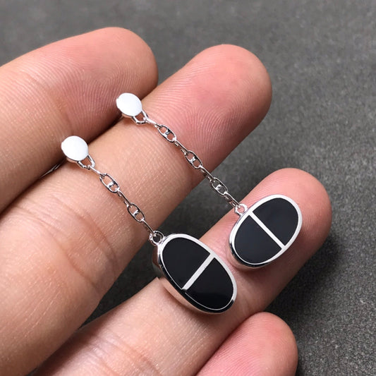 [Auream]CHAINE VERSO BLACK CERAMIC SILVER EARRINGS