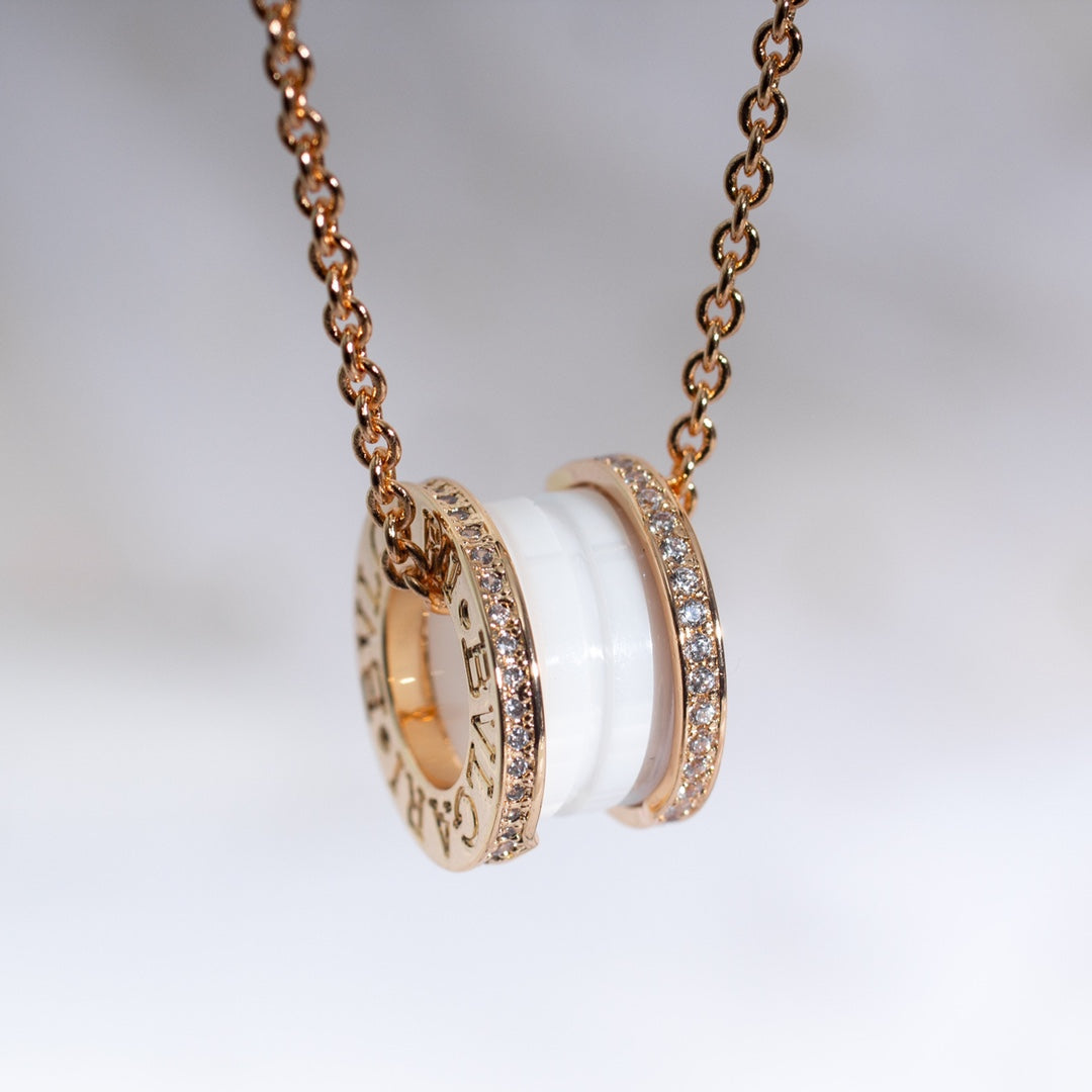 [Auream]ZERO 1 WHITE CERAMIC PINK GOLD DIAMOND NECKLACE