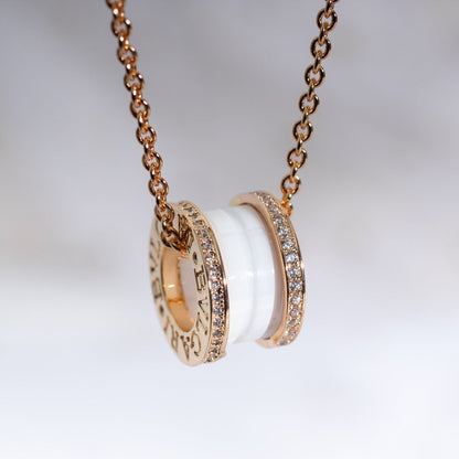 [Auream]ZERO 1 WHITE CERAMIC PINK GOLD DIAMOND NECKLACE