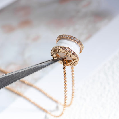 [Auream]ZERO 1 WHITE CERAMIC PINK GOLD DIAMOND NECKLACE