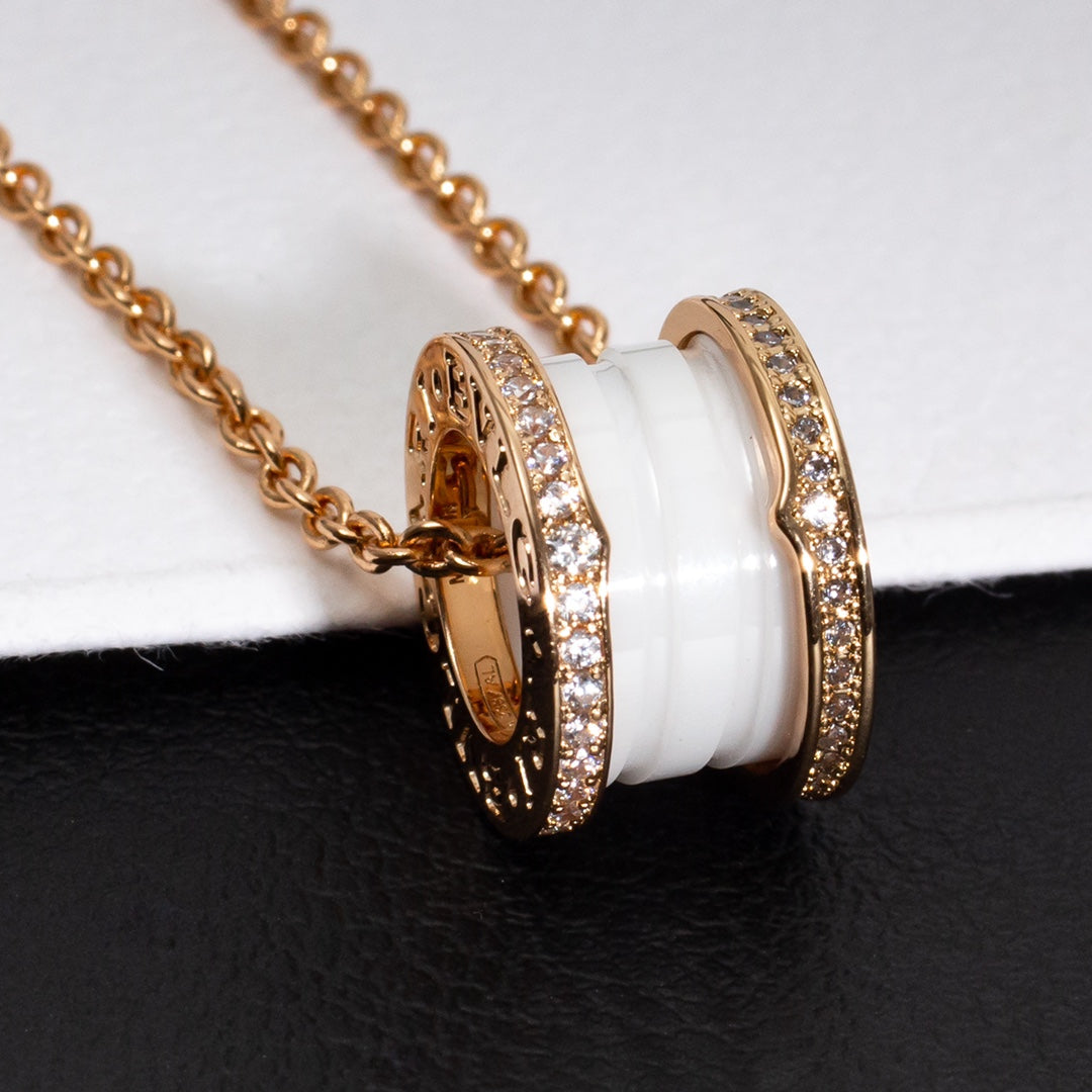 [Auream]ZERO 1 WHITE CERAMIC PINK GOLD DIAMOND NECKLACE