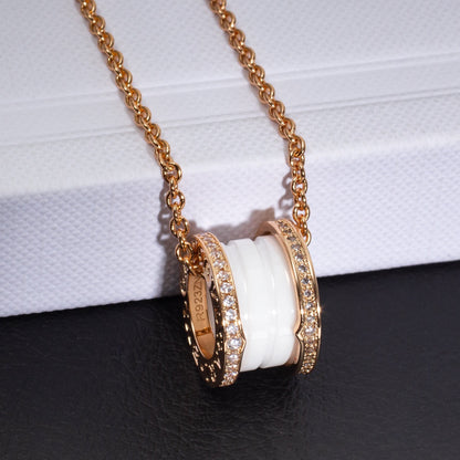 [Auream]ZERO 1 WHITE CERAMIC PINK GOLD DIAMOND NECKLACE