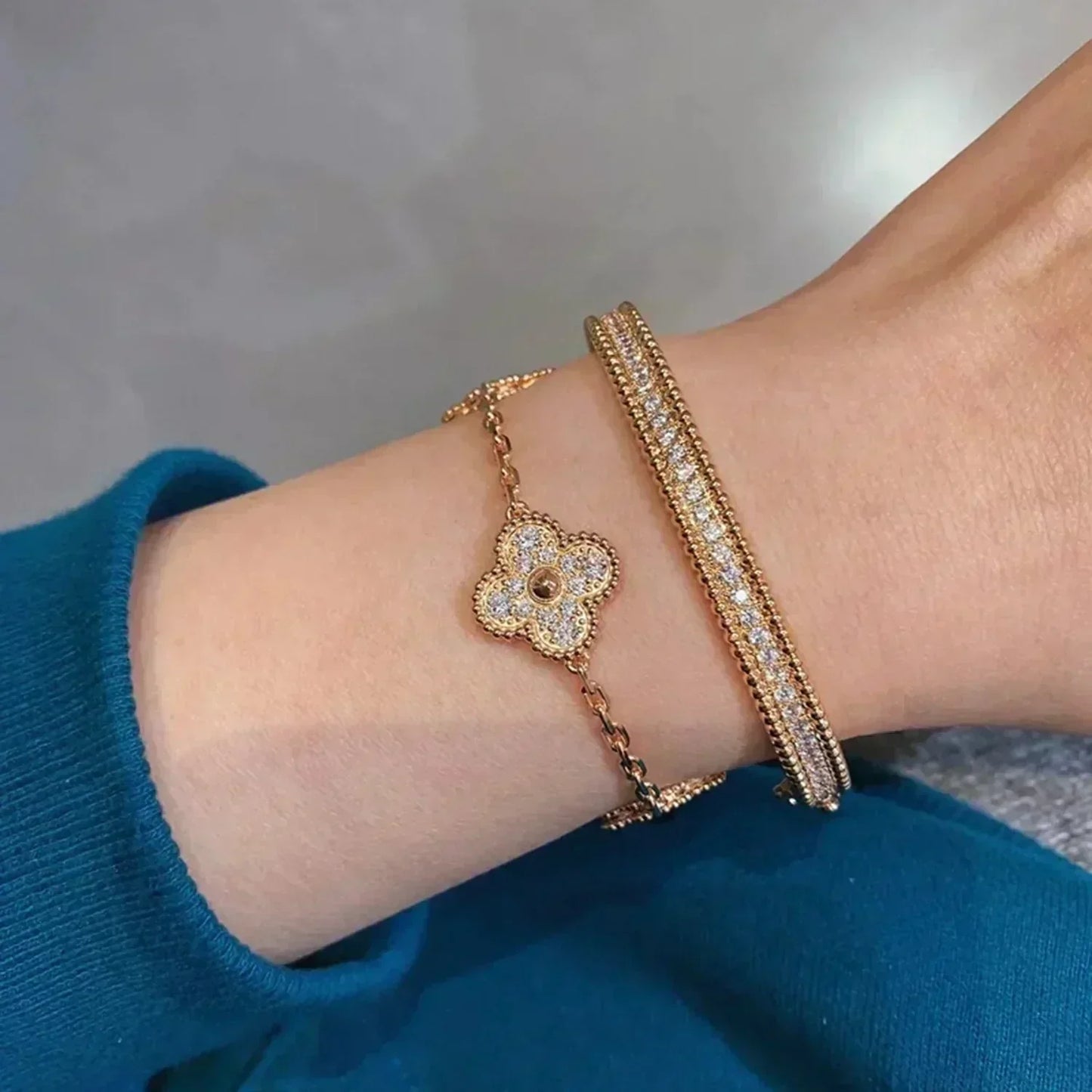 [Auream] CLOVER 5 MOTIF FULL DIAMOND BRACELET COLLECTION