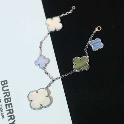 [Auream]CLOVER BRACELET 5 MOTIFS MOP CHALCEDONY SILVER