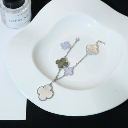 [Auream]CLOVER BRACELET 5 MOTIFS MOP CHALCEDONY SILVER
