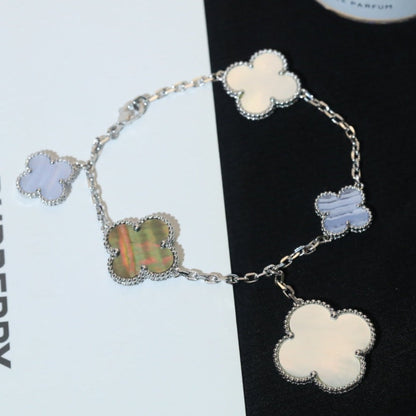 [Auream]CLOVER BRACELET 5 MOTIFS MOP CHALCEDONY SILVER