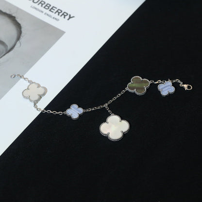 [Auream]CLOVER BRACELET 5 MOTIFS MOP CHALCEDONY SILVER