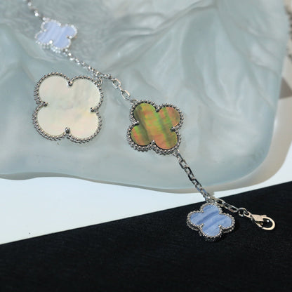 [Auream]CLOVER BRACELET 5 MOTIFS MOP CHALCEDONY SILVER