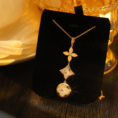 [Auream]STAR AND SUN DIAMOND PINK GOLD NECKLACE