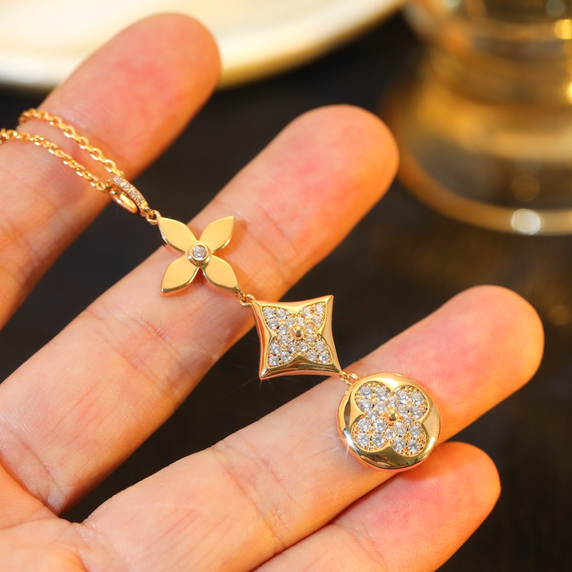 [Auream]STAR AND SUN DIAMOND PINK GOLD NECKLACE