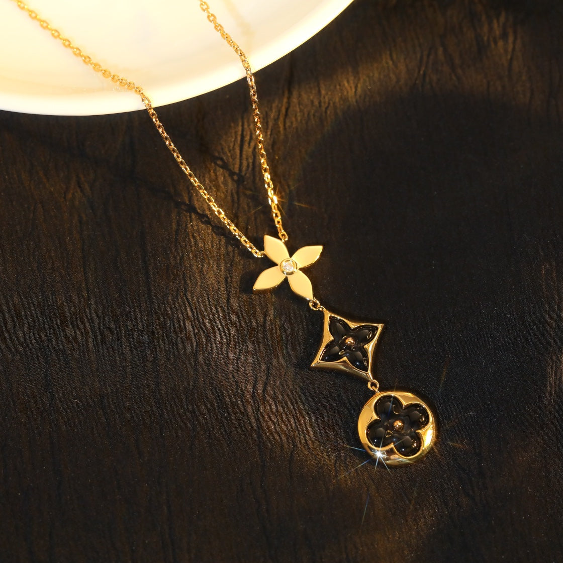 [Auream]STAR AND SUN ONYX PINK GOLD NECKLACE